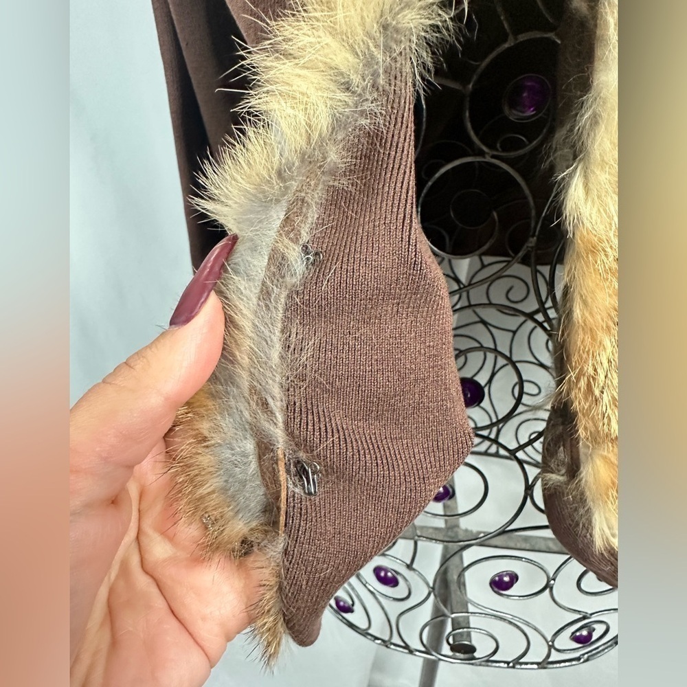 CABO chocolate brown ribbed cardigan with faux fur lining size L - Picture 5 of 9